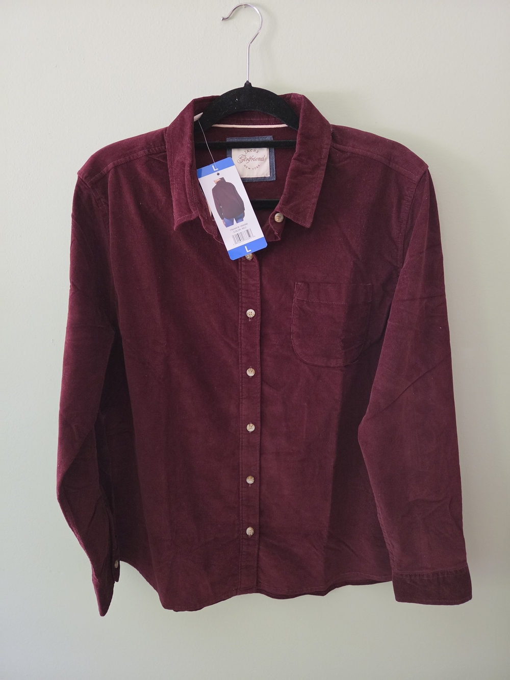 NWT Jachs Women's Burgundy Corduroy Button-Up Shirt Size Large